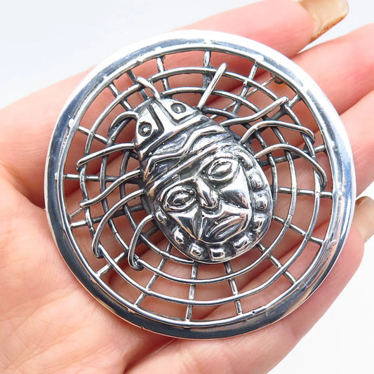 925 Sterling Silver Vintage Spider Face Pin Brooch