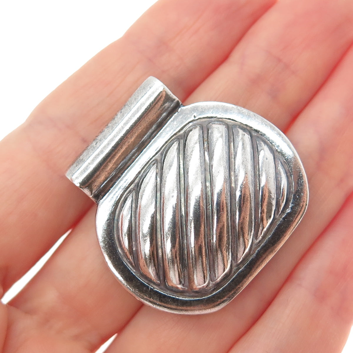 925 Sterling Silver Vintage Modernist Ribbed Oxidized Slide Charm Pendant