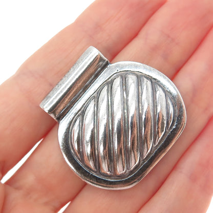 925 Sterling Silver Vintage Modernist Ribbed Oxidized Slide Charm Pendant