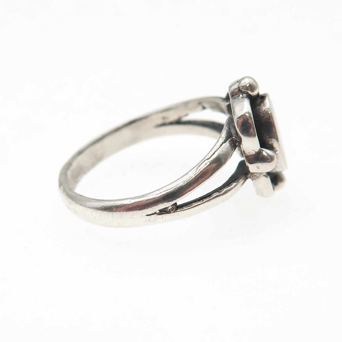 Old Pawn 925 Sterling Silver Vintage Turquoise Inlay Oxidized Tribal Ring Size 6