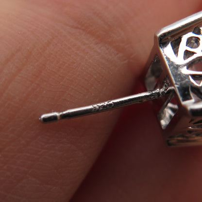 925 Sterling Silver Princess-Cut C Z Stud Earrings