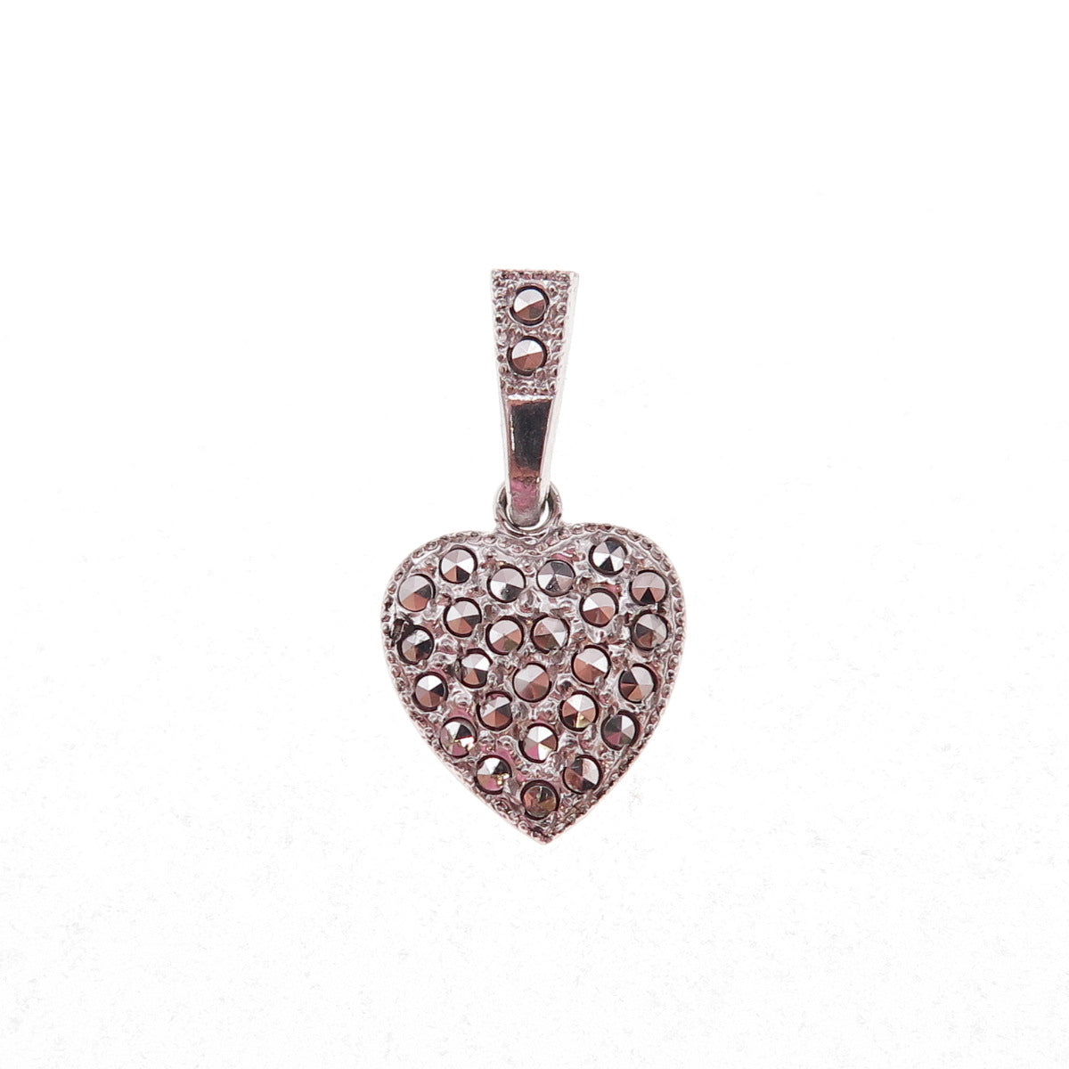 Theda 925 Sterling Silver Antique Art Deco Real Marcasite Heart Charm Pendant