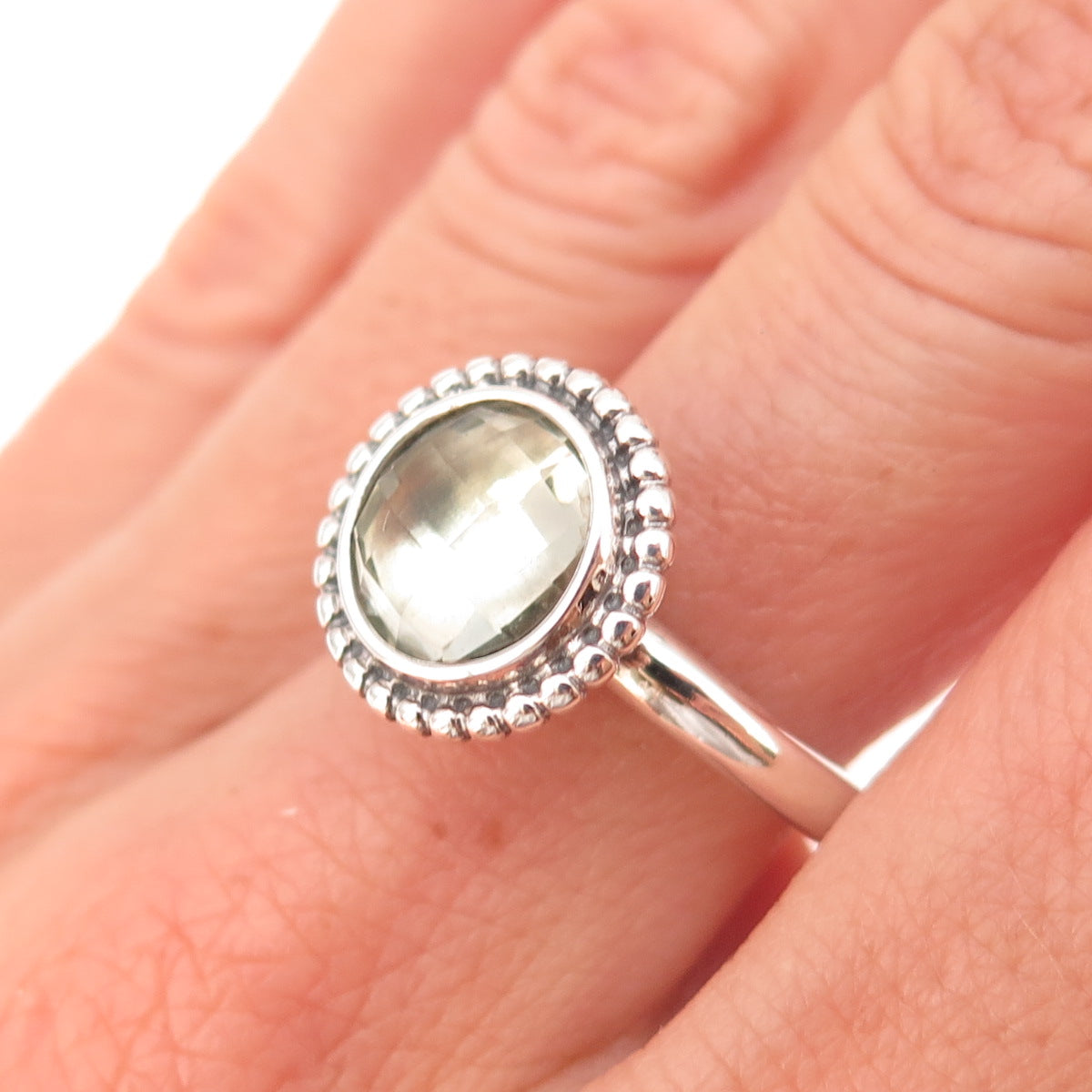 Pandora 925 Sterling Silver Real Green Amethyst Autumn Skies Ring Size 6.75