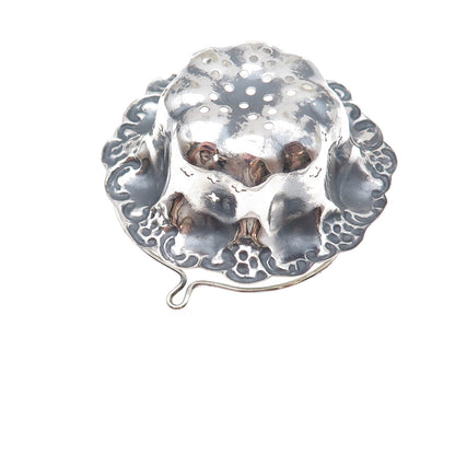 Silver-Tone Antique Art Deco Oxidized Repousse Tea Strainer Basket