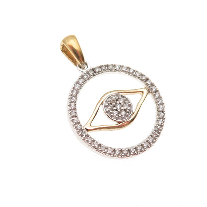 MDJ Michael Drechsler 925 Sterling 2-Tone Round-Cut C Z Evil's Eye Charm Pendant