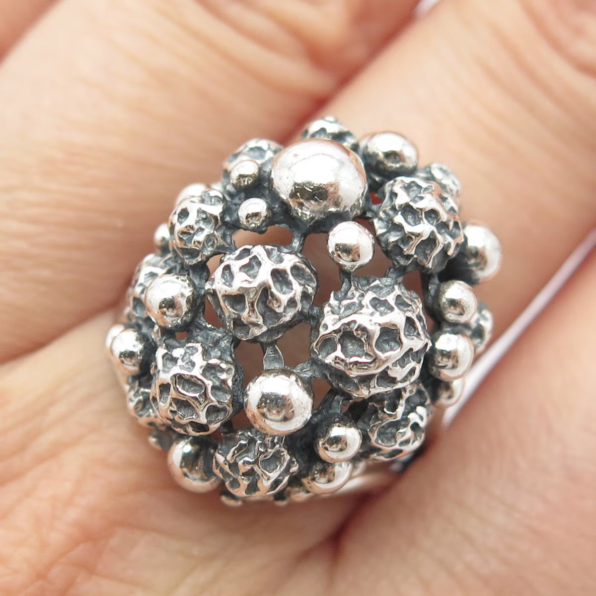 925 Sterling Silver Vintage BEAU Modernist Adjustable Ring Size 8.5