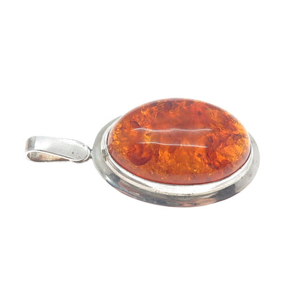 925 Sterling Silver Vintage Poland Real Cabochon Amber Pendant