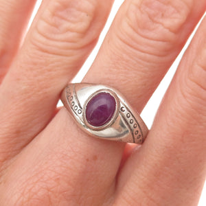925 Sterling Silver Vintage Real Ruby Modernist Oxidized Ring Size 10.25