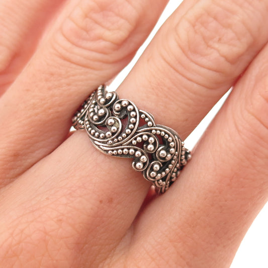 Lois Hill 925 Sterling Silver Vintage Granulated Signature Scroll Ring Size 7