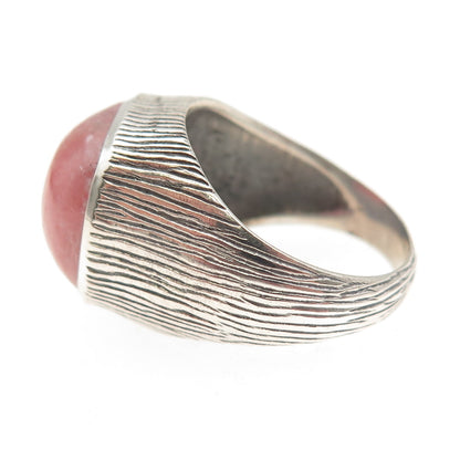 925 Sterling Silver Vintage Real Rhodochrosite Modernist Oxidized Ring Size 8