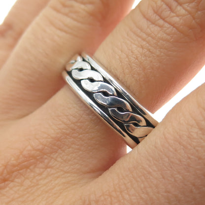 925 Sterling Silver Vintage Woven Oxidized Rotating Band Ring Size 13.25