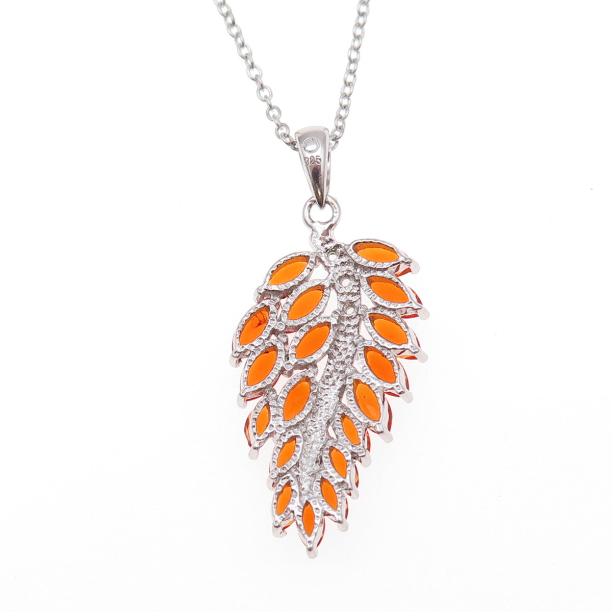 925 Sterling Silver Real Fire Opal & White Topaz Floral Cable Chain Necklace 18"
