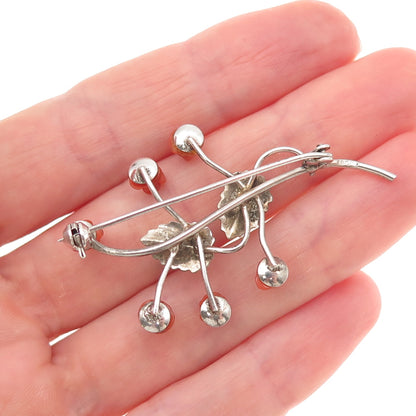 800 Silver Antique Art Deco Real Coral Rose Floral Oxidized Pin Brooch