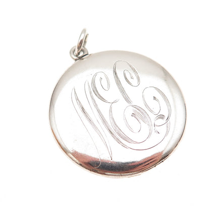 925 Sterling Silver Antique Art Deco Engraved MEC Monogram Locket Pendant