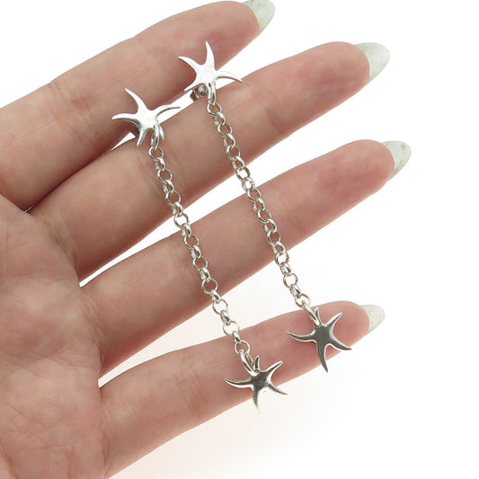 925 Sterling Silver Vintage Starfish Rolo Chain Dangling Earrings