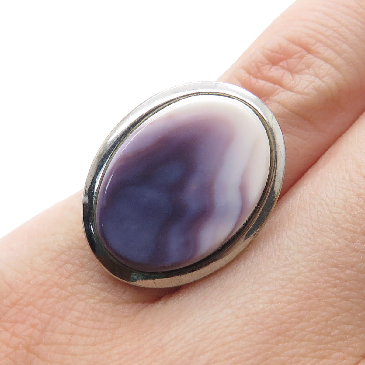 925 Sterling Silver Vintage Real Purple & White MOP Adjustable Ring Size 6