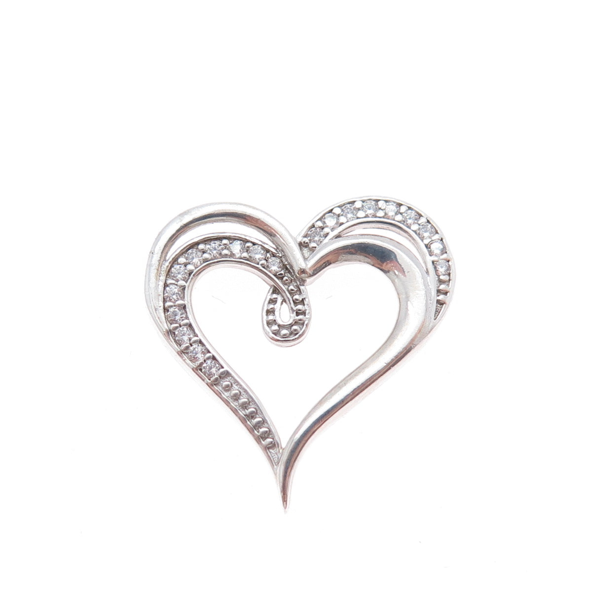 925 Sterling Silver Round-Cut C Z Heart Minimalist Slide Charm Pendant