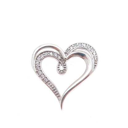 925 Sterling Silver Round-Cut C Z Heart Minimalist Slide Charm Pendant