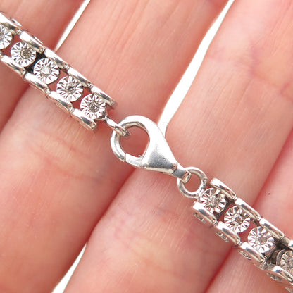 925 Sterling Silver Real Round-Cut Diamond Tennis Link Bracelet 7"