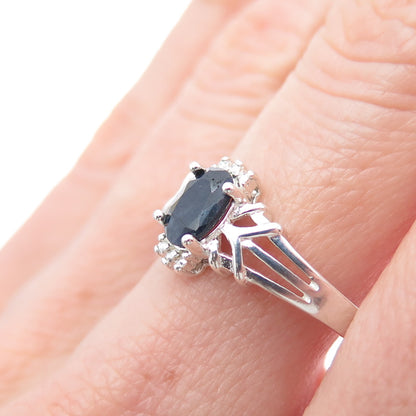 NEVADA 925 Sterling Silver Vintage Real Oval-Cut Sapphire Ring Size 9.25