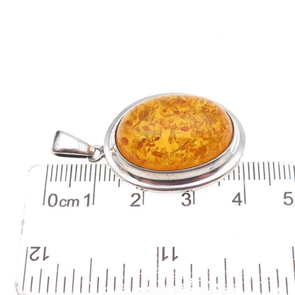 Valerio V-8 925 Sterling Silver Vintage Poland Real Amber Charm Pendant