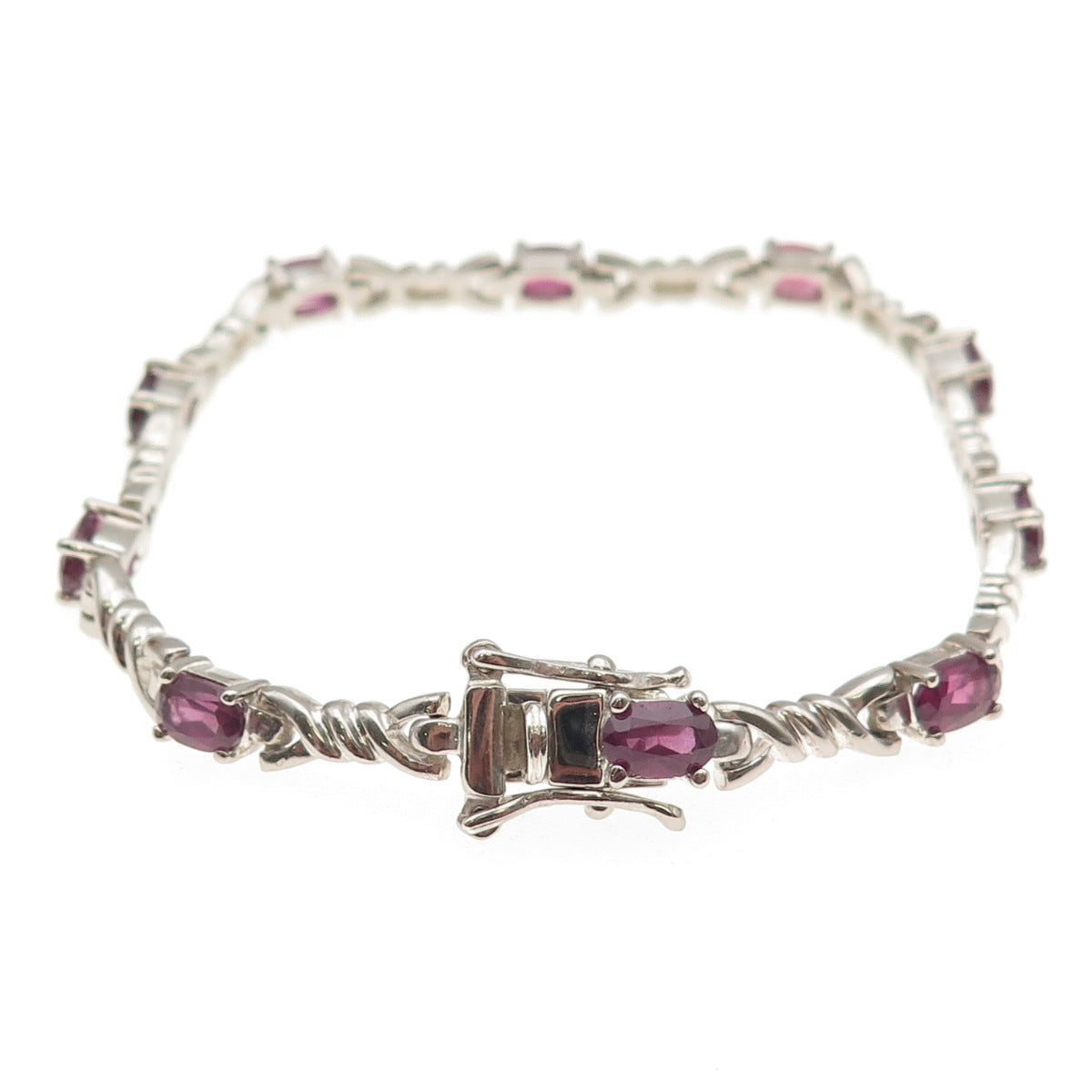 925 Sterling Silver Vintage Real Amethyst Twisted Snaffle Bit Bracelet 7.25"