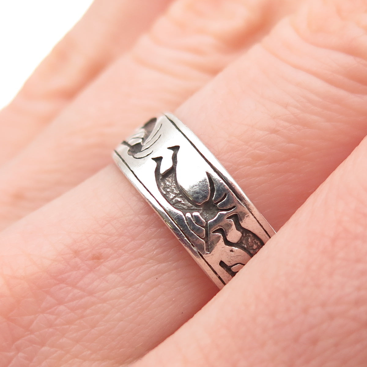 SHUBE Sterling Silver Vintage Southwestern Kokopelli Oxidized Band Ring Size 8