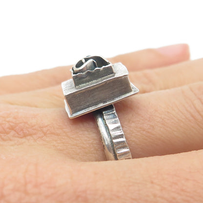 925 Sterling Silver Vintage Modernist Oxidized Ring Size 8