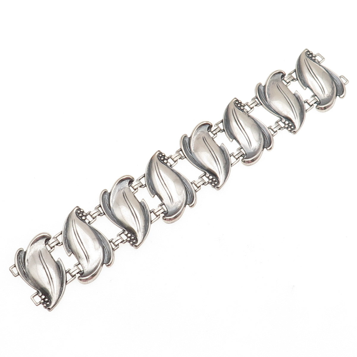 925 Sterling Silver Vintage Modernist Floral Oxidized Bracelet 7" (missing lock)
