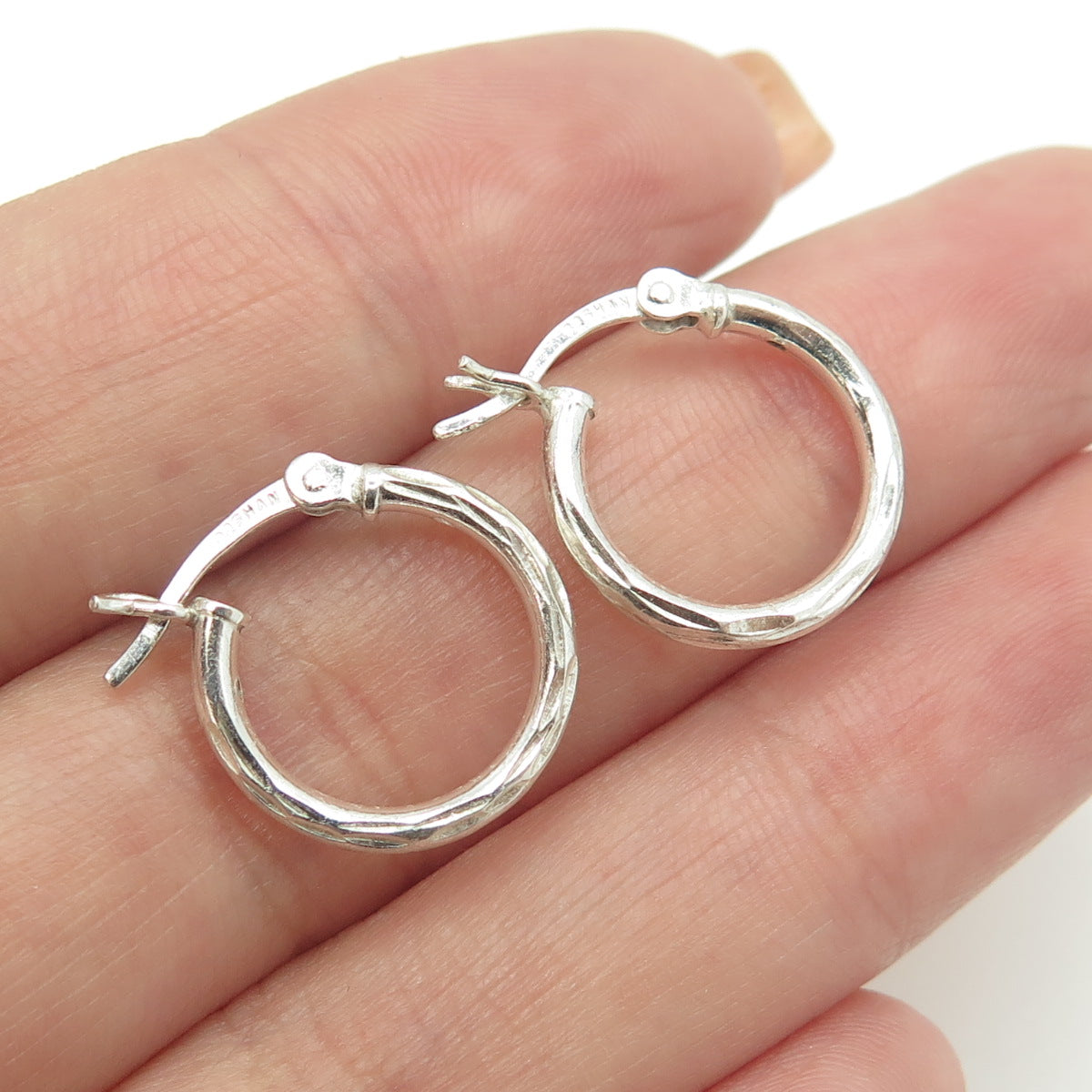 HAN 925 Sterling Silver Textured Hoop Earrings