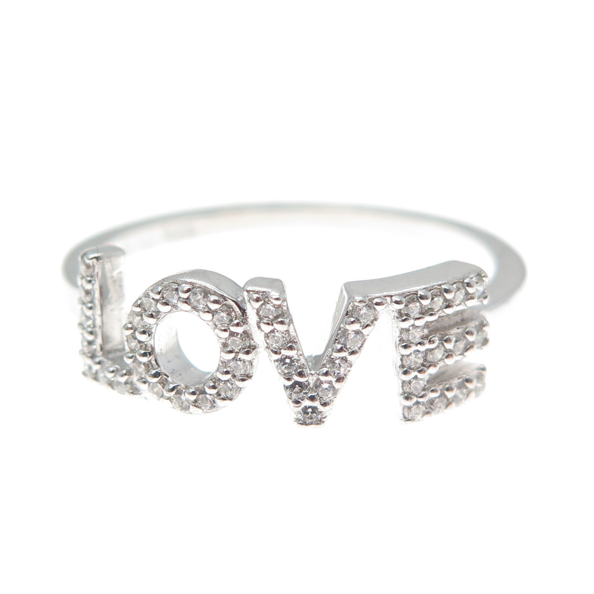 PEACE LOVE WORLD 925 Sterling Silver Round-Cut C Z I Love Myself Ring Size 9.25