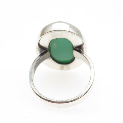 925 Sterling Silver Vintage Real Cabochon Chrysoprase Ring Size 8