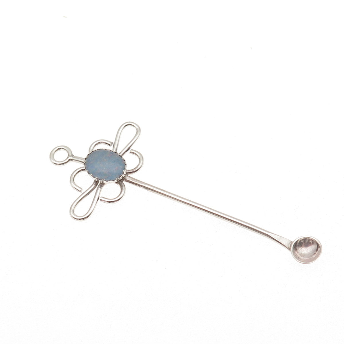 925 Sterling Silver Vintage Real Opal Floral Snuff Spoon Pendant