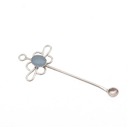 925 Sterling Silver Vintage Real Opal Floral Snuff Spoon Pendant