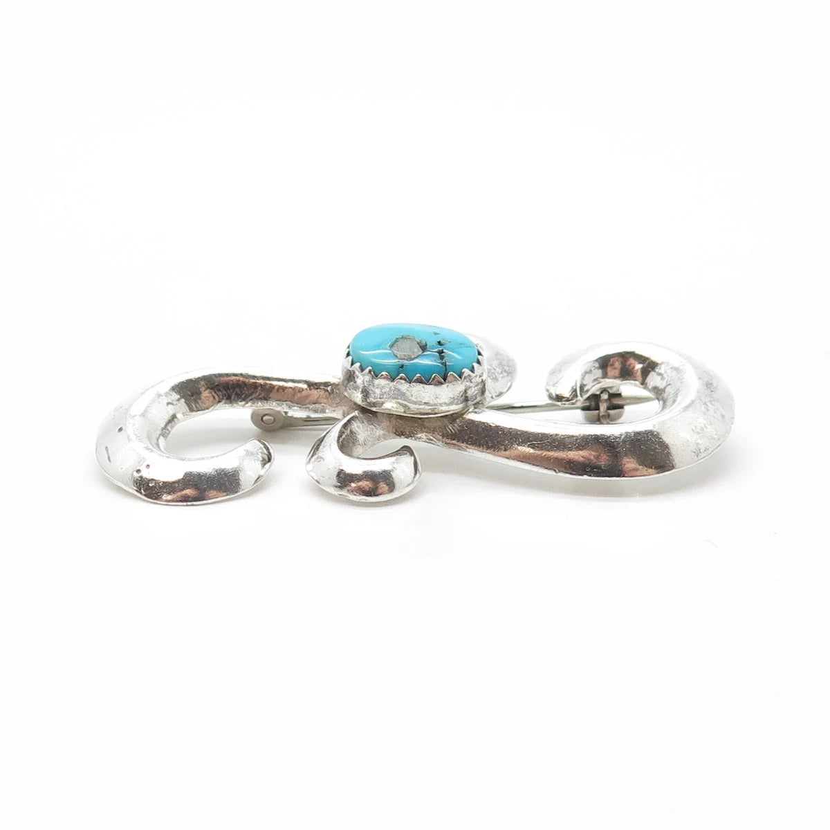 925 Sterling Silver Southwestern Real Turquoise Gem Snake Eye Tribal Pin Brooch
