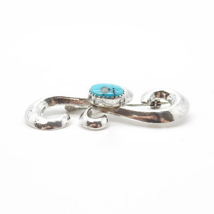 925 Sterling Silver Southwestern Real Turquoise Gem Snake Eye Tribal Pin Brooch