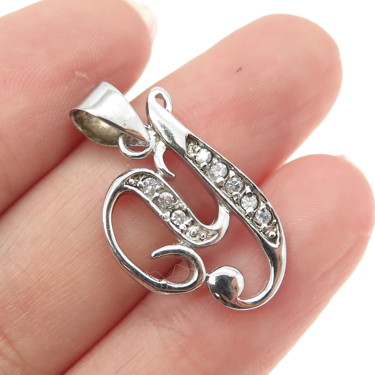 925 Sterling Silver Round-Cut C Z Letter "Y" Initial Pendant