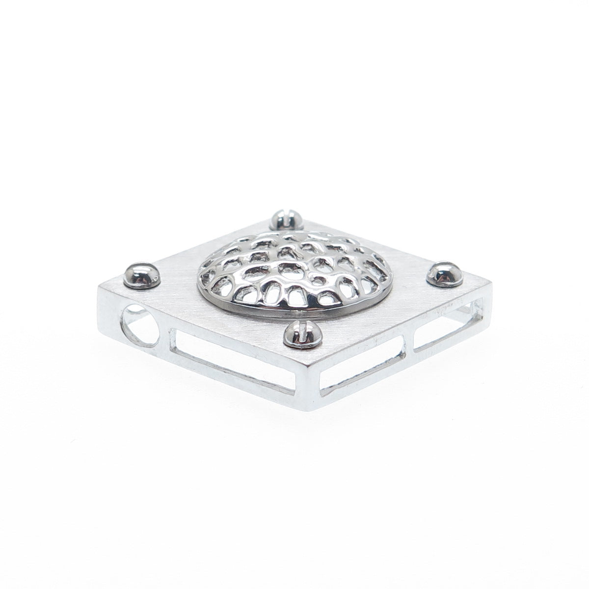 925 Sterling Silver Modernist Dome Square Slide Pendant
