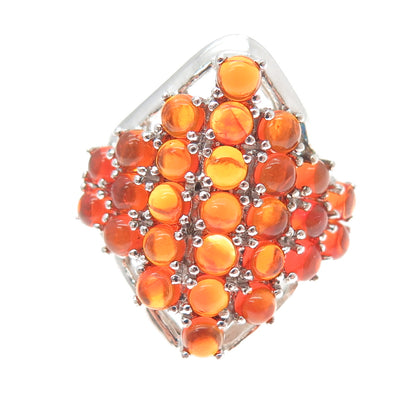 925 Sterling Silver Real Cabochon Fire Opal Cluster Ring Size 6.25