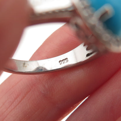 Chuck Clemency 925 Sterling Silver Real Turquoise & White Topaz Ring Size 8.25
