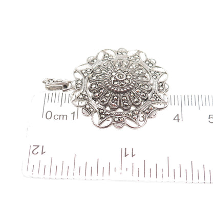 KD Kimler & Daniel 925 Sterling Antique Art Deco Real Marcasite Floral Pendant