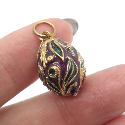 RAFKA Retired 925 Sterling Silver Vermeil Enamel Floral Easter Egg Charm Pendant