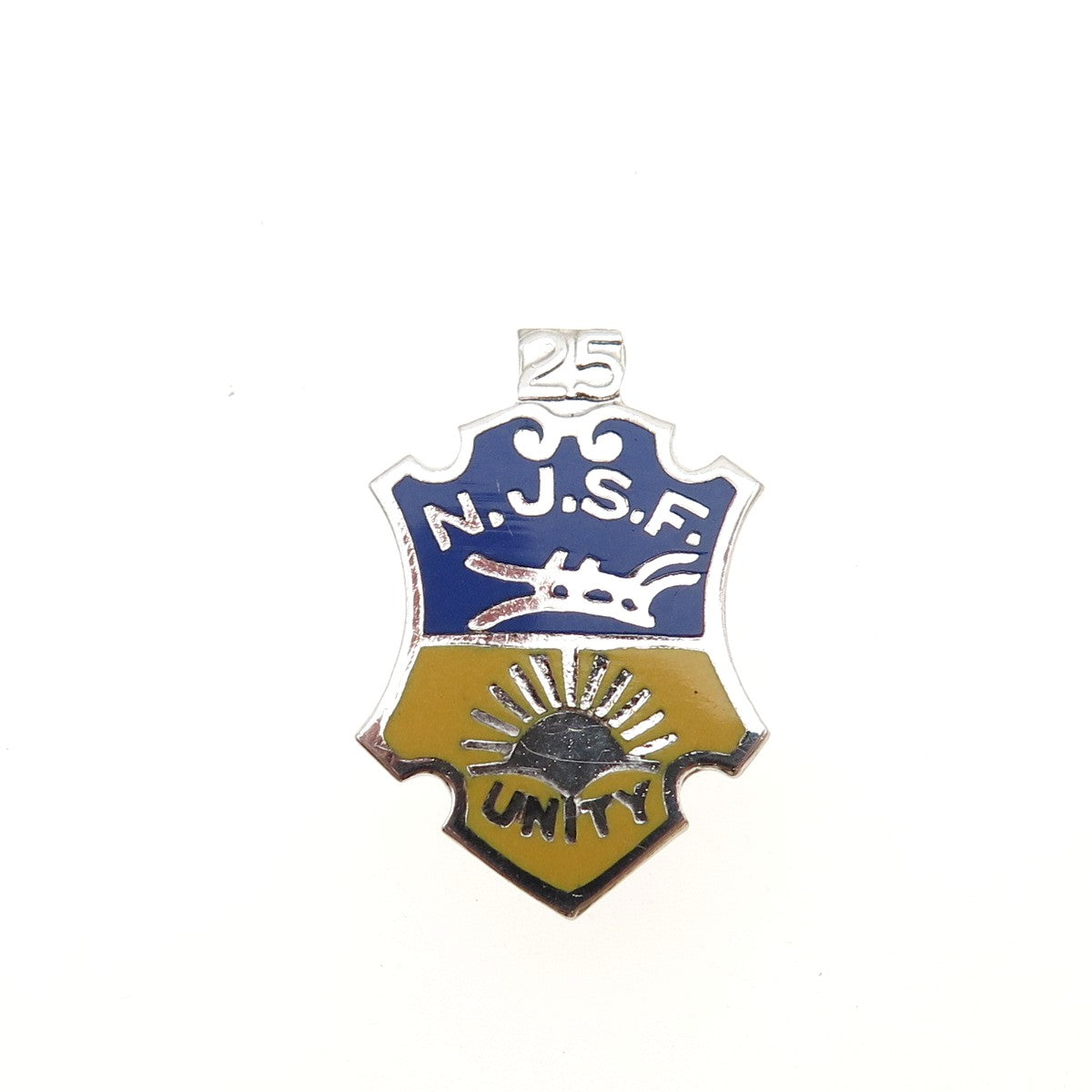 925 Sterling Vintage Enamel 25 Anniversary NJ State Firemen's Association Brooch