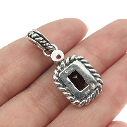 925 Sterling Silver Vintage Real Smoky Quartz & Citrine Gem Pendant