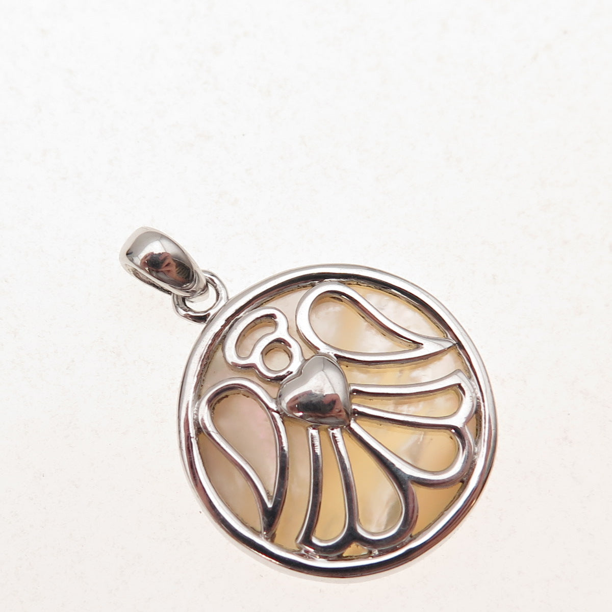 925 Sterling Silver Vintage Real MOP Angel Heart Charm Pendant