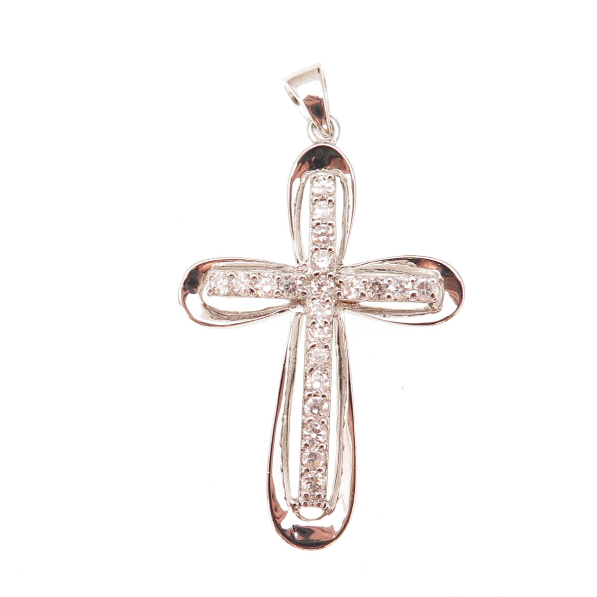 925 Sterling Silver Round-Cut C Z Cross Religious Charm Pendant