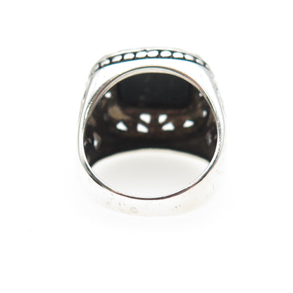 CHAPAL ZENRAY 925 Sterling Silver Vintage Real Black Onyx Oxidized Ring Size 6