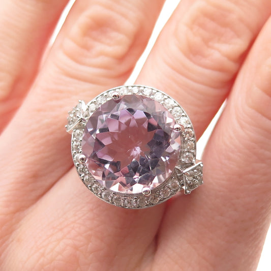 925 Sterling Silver Real Round-Cut Amethyst & White Topaz Ring Size 7