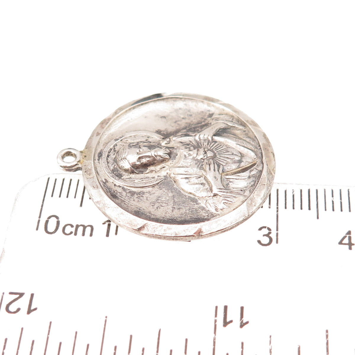 Chapel 925 Sterling Silver Antique Art Deco Jesus Sacred Heart Charm Pendant