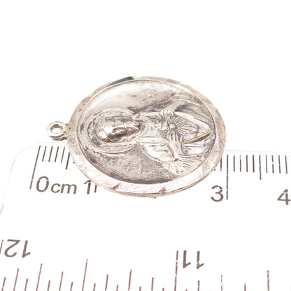 Chapel 925 Sterling Silver Antique Art Deco Jesus Sacred Heart Charm Pendant
